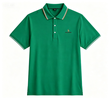 Men's Green Quick-Dry Polo Shirt with Embroidery Logo, Breathable & Wrinkle-Resistant