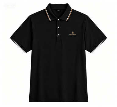  Men's Black Quick-Dry Polo Shirt with Embroidery Logo, Breathable & Wrinkle-Resistant