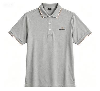 Men's Heather Gray Quick-Dry Polo Shirt with Embroidery Logo, Breathable & Wrinkle-Resistant