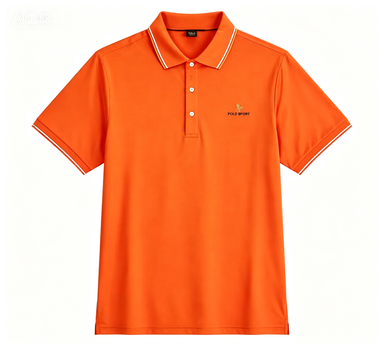 Men's Orange Quick-Dry Polo Shirt with Embroidery Logo, Breathable & Wrinkle-Resistant