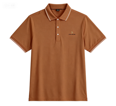 Men's Caramel Quick-Dry Polo Shirt with Embroidery Logo, Breathable & Wrinkle-Resistant