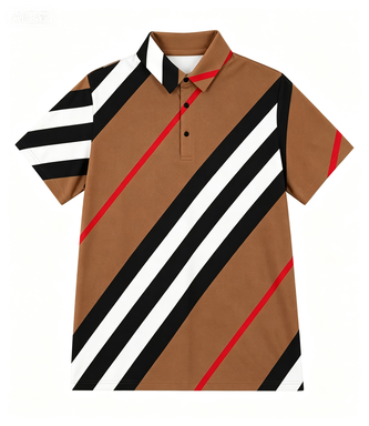Men's Brown-Tone Geometric Stripe Polo Shirt, Breathable & Wrinkle-Resistant
