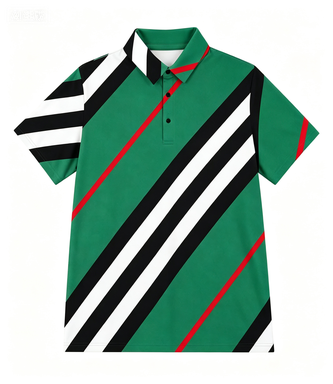 Men's Green-Tone Geometric Stripe Polo Shirt, Breathable & Wrinkle-Resistant