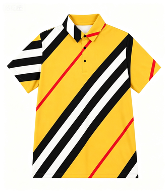 Men's Yellow-Tone Geometric Stripe Polo Shirt, Breathable & Wrinkle-Resistant