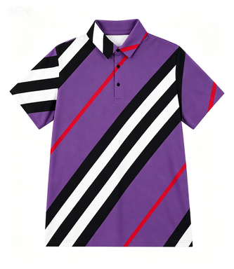 Men's Purple Geometric Stripe Polo Shirt, Breathable & Wrinkle-Resistant