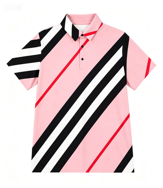 Men's Pink-Tone Geometric Stripe Polo Shirt, Breathable & Wrinkle-Resistant