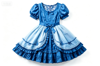 Blue Gradient Sweet Lolita Dress, Lace & Ruffle Short-Sleeve Party Dress