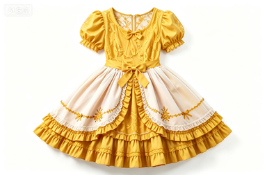 Yellow & White Sweet Lolita Dress, Lace & Ruffle Short-Sleeve Party Dress
