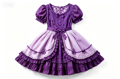 Purple Gradient Sweet Lolita Dress, Lace & Ruffle Short-Sleeve Party Dress