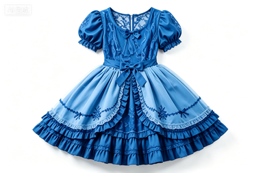 Royal Blue Gradient Lolita Dress, Lace & Ruffle Short-Sleeve Party Dress