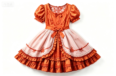 Orange-Pink Gradient Sweet Lolita Dress, Lace & Ruffle Short-Sleeve Party Dress
