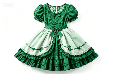Green Gradient Sweet Lolita Dress, Lace & Ruffle Short-Sleeve Party Dress