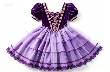 Purple Velvet Fairy Tale Lolita Dress, Lace-Trimmed Puff Sleeve Party Dress