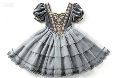 Grey Velvet Fairy Tale Lolita Dress, Lace-Trimmed Puff Sleeve Party Dress