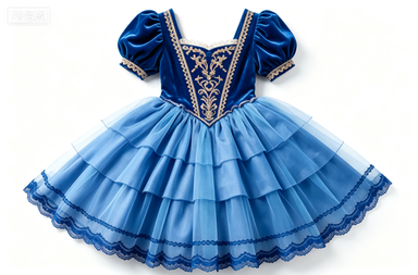 Royal Blue Gradient Velvet Fairy Tale Lolita Dress, Lace-Trimmed Puff Sleeve Party Dress