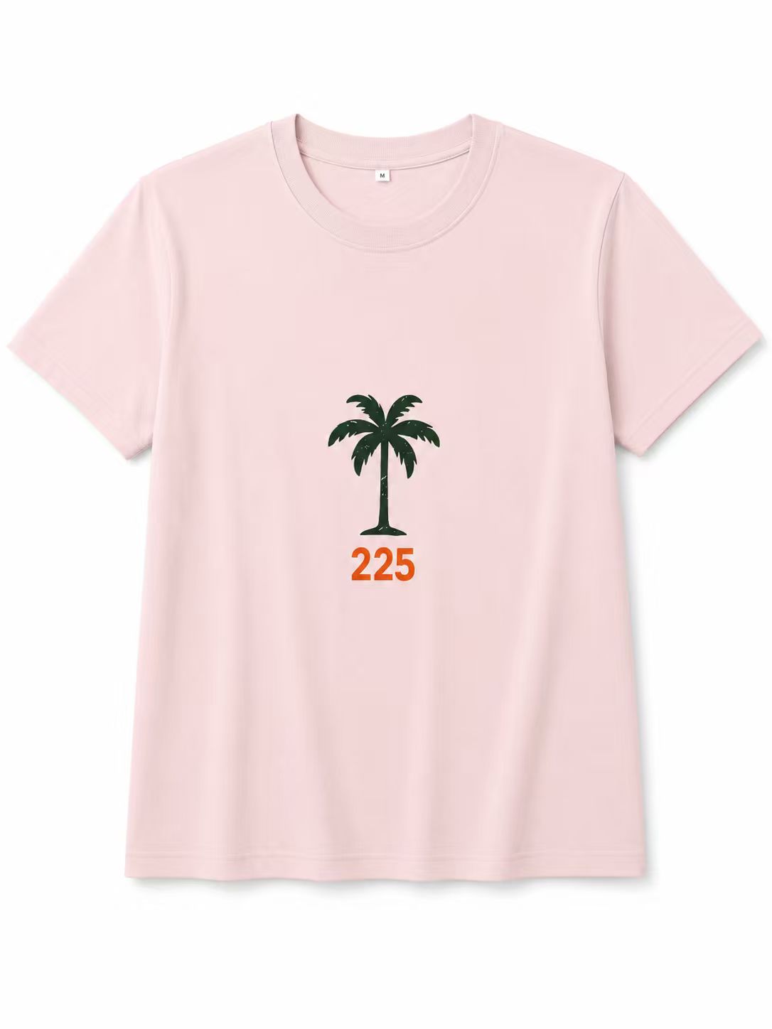 Light Pink "225" Palm Tree Print T-Shirt, Côte d'Ivoire Casual Tee