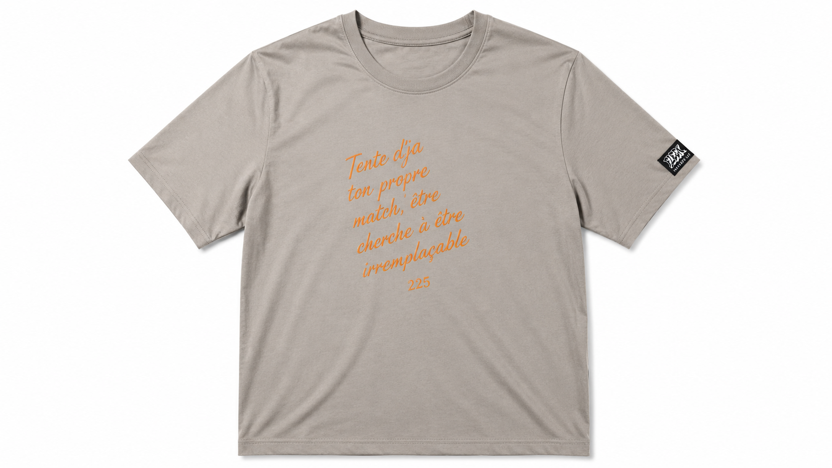  Grey French Quote Print T-Shirt, Inspirational "225" Côte d'Ivoire Tee