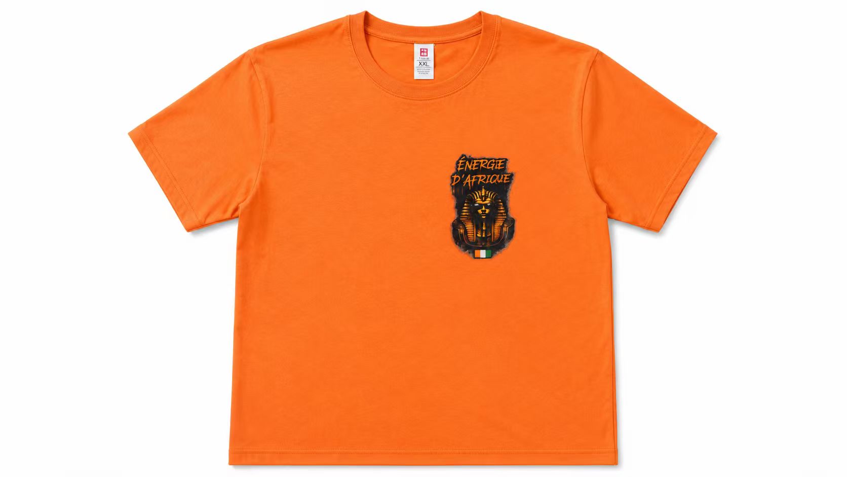Orange "Énergie d'Afrique" Print T-Shirt, Pharaoh & Ivorian Flag Tee