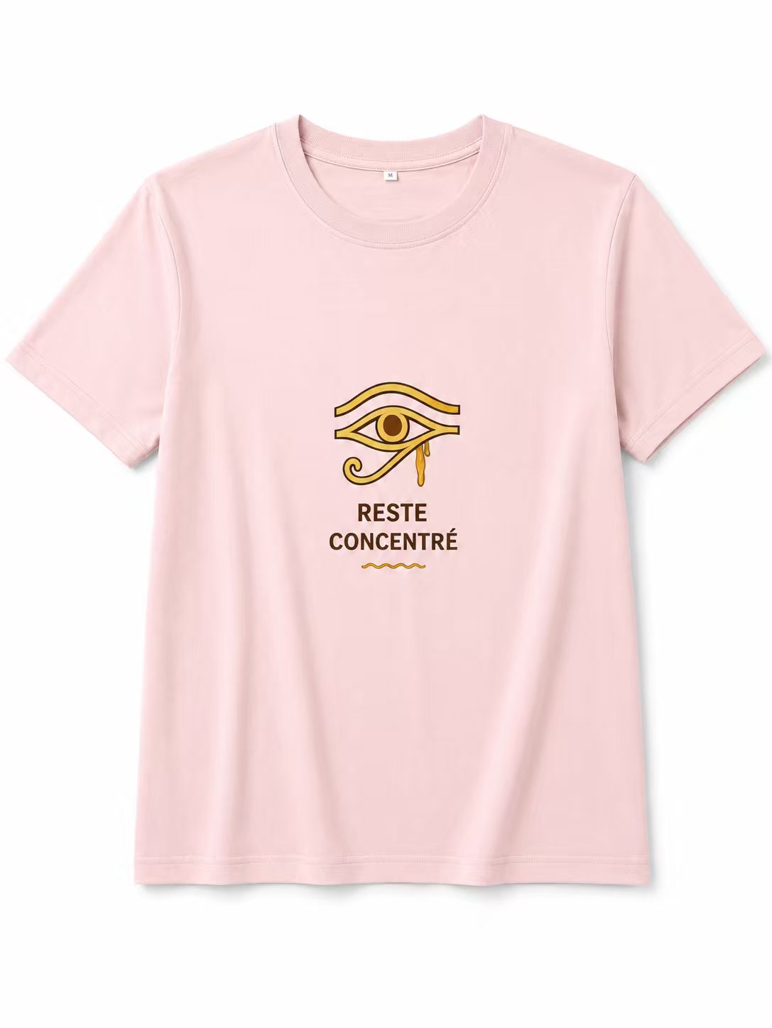 Light Pink Horus Eye Print T-Shirt, "Reste Concentré" French Quote Tee