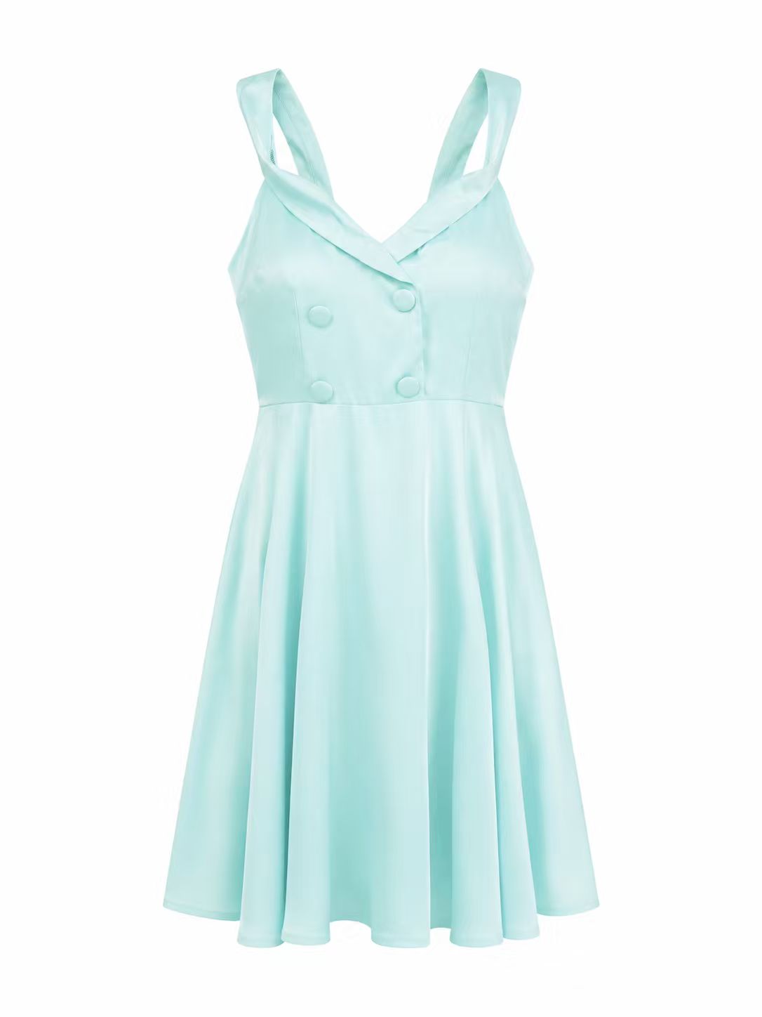 Mint Green Blazer-Style A-Line Mini Dress, Wide Strap Buttoned Dress